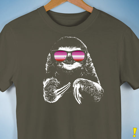 Pride Sloth Pink Lesbian Flag Sunglasses Premium Unisex T-Shirt - Army